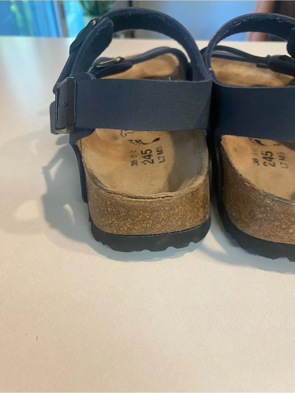 BIRKENSTOCK BIRKI’S ELLICE SLINGBACK SANDAL THREE STRAP BUCKLE NAVY SZ 38